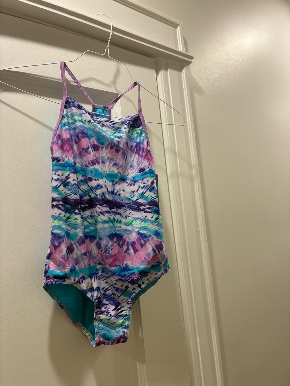 Speedo Girls' Multicolor Tie-Dye One-Piece Swimsuit - Purple & Aqua